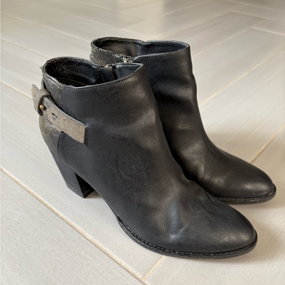 DV by Dolce Vita Black and Metallic Gray Ankle Boots